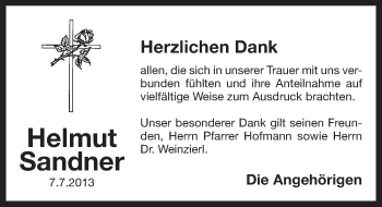 Traueranzeige von Helmut Sandner von Pegnitz-Zeitung